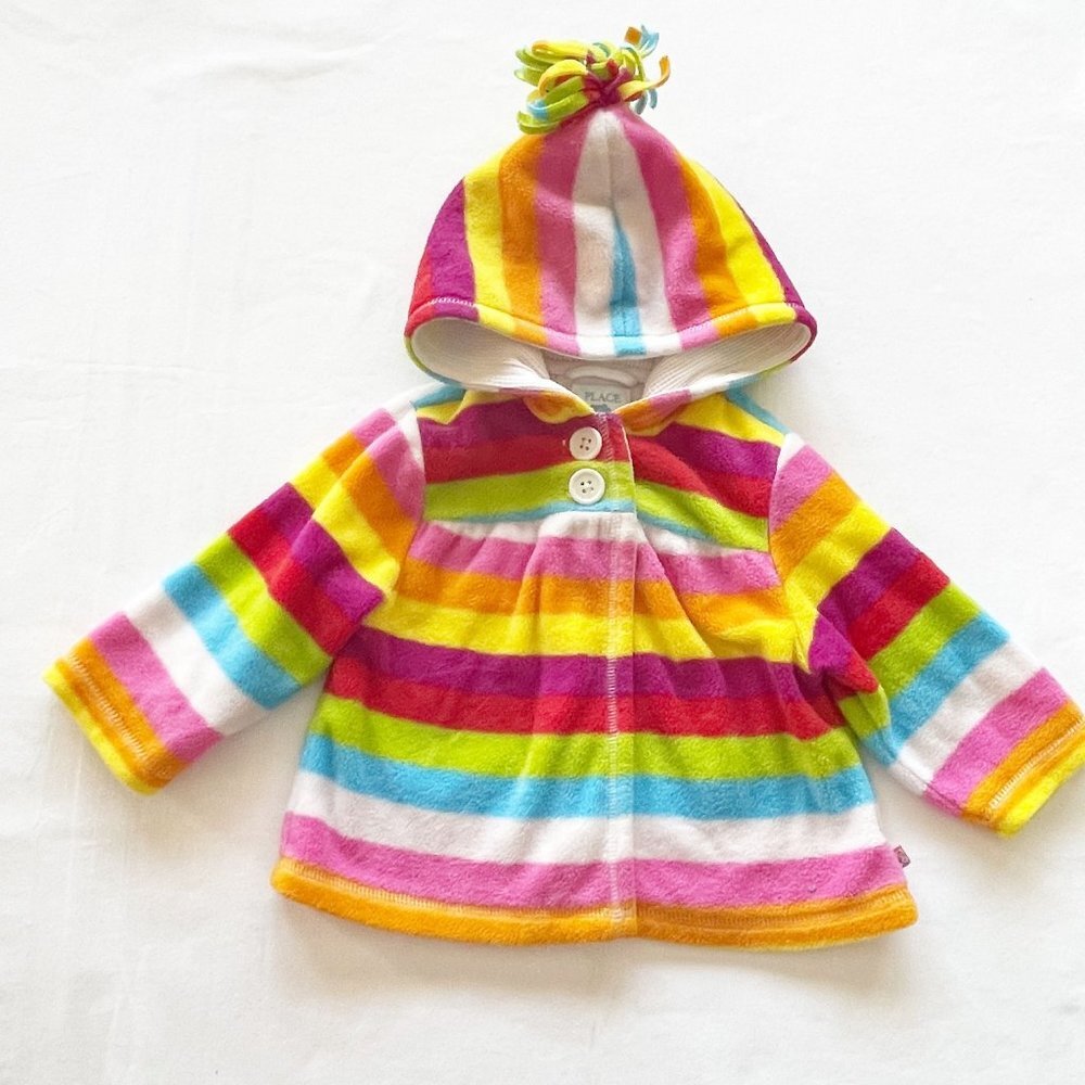 Children's Place Rainbow Striped Cardigan Fleece Hooded Jacket 12 Months